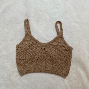 Express Tan Knit Crop Top Size Medium Festival Boho Indie